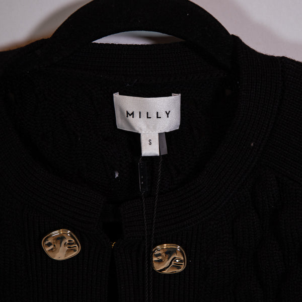NEW Milly 3D Textured Wool Knit Stretch Button Front Cardigan Sweater Black S