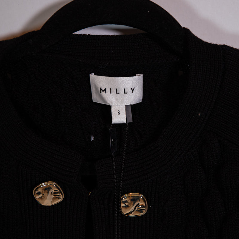 NEW Milly 3D Textured Wool Knit Stretch Button Front Cardigan Sweater Black S