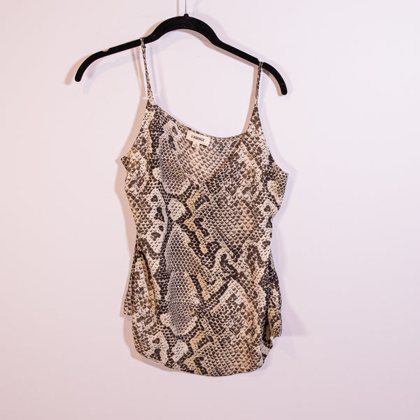 L'Agence Gabriella Silk Chiffon V Neck Natural Multi Python Camisole Tank Top S