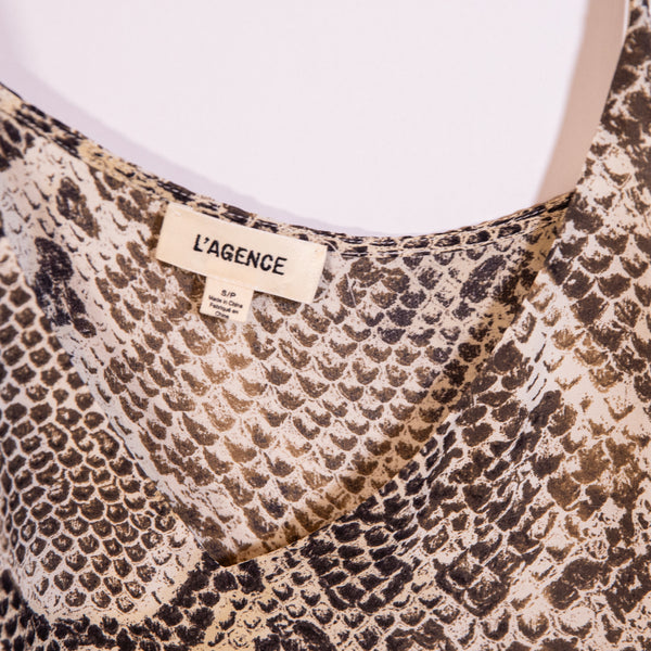 L'Agence Gabriella Silk Chiffon V Neck Natural Multi Python Camisole Tank Top S