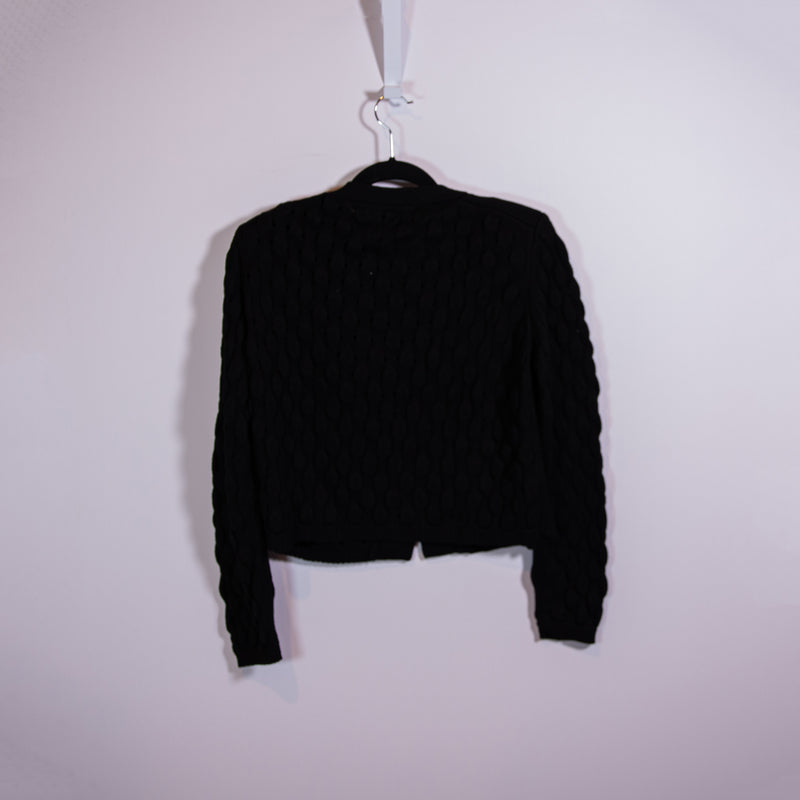 NEW Milly 3D Textured Wool Knit Stretch Button Front Cardigan Sweater Black S