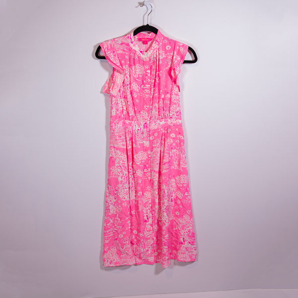 Lilly Pulitzer Palm Beach Silk Chiffon Midi Dress Pop Up Skinny Dipping Pink 2