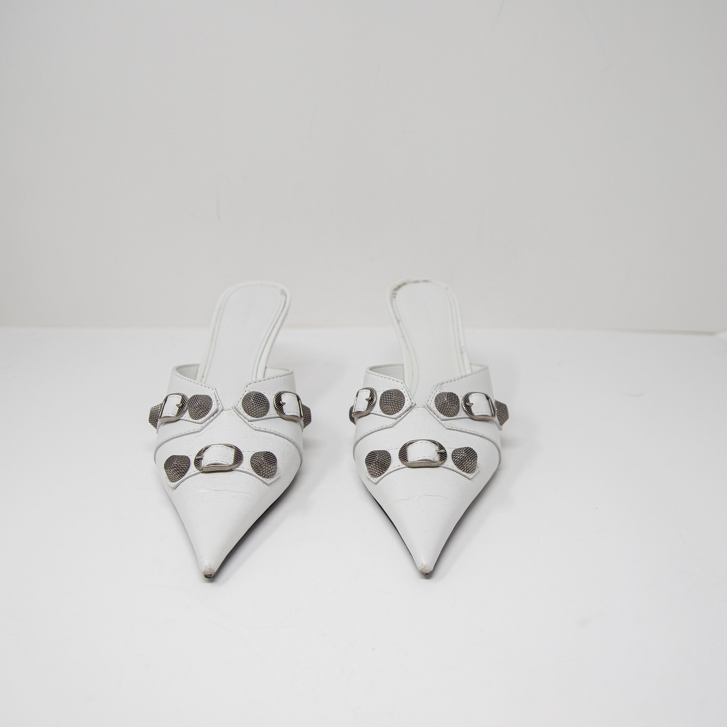 Balenciaga Cagole Studded Embellished Genuine Leather Pointed Toe Heels Mules 9