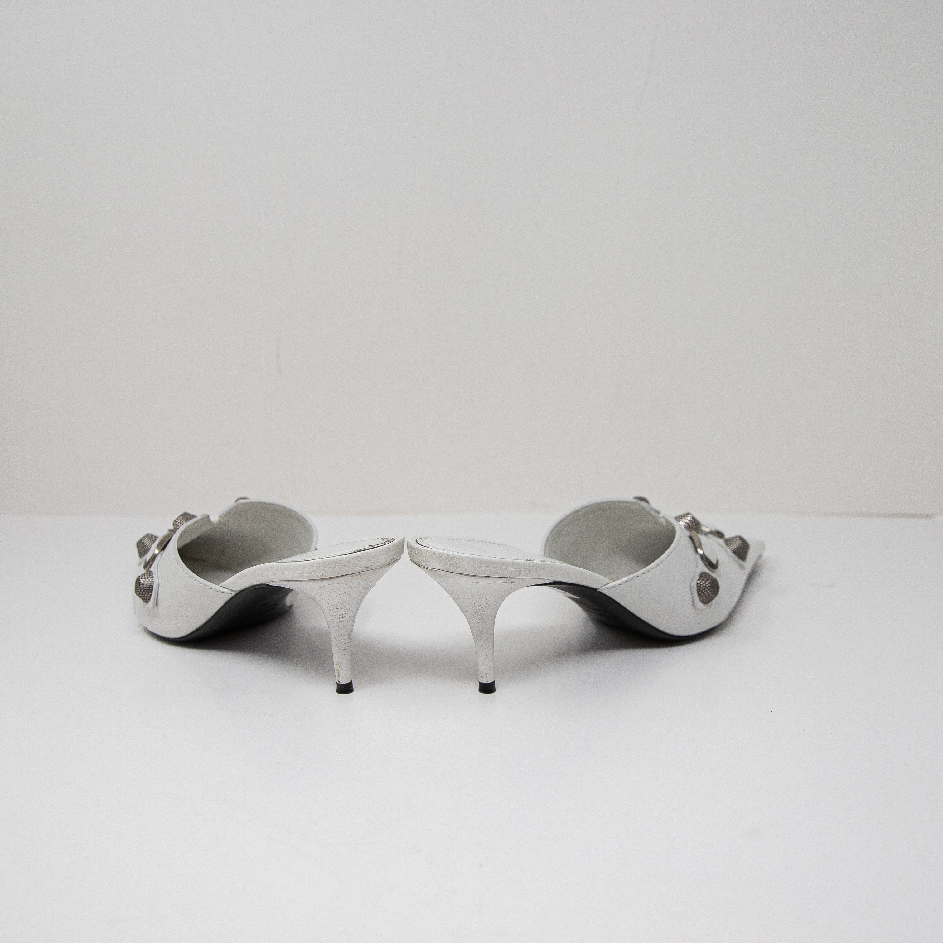 Balenciaga Cagole Studded Embellished Genuine Leather Pointed Toe Heels Mules 9