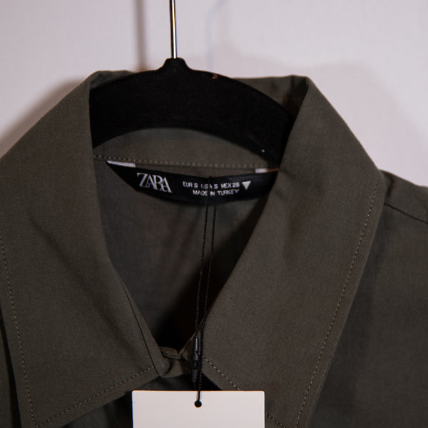 NEW Zara Cotton Poplin Stretch Multi Cargo Pocket Semi Cropped Collared Jacket S