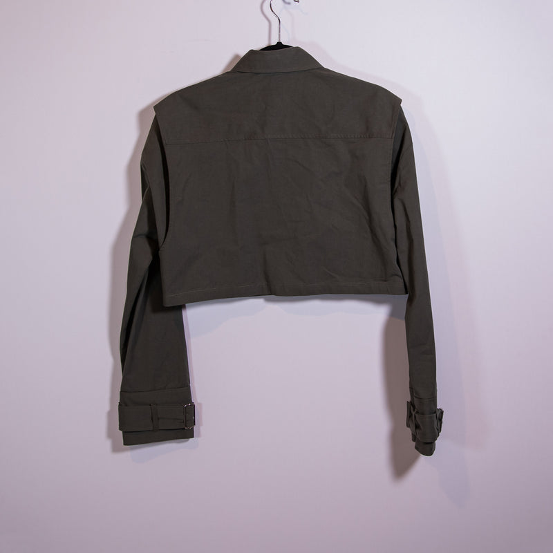 NEW Zara Cotton Poplin Stretch Multi Cargo Pocket Semi Cropped Collared Jacket S