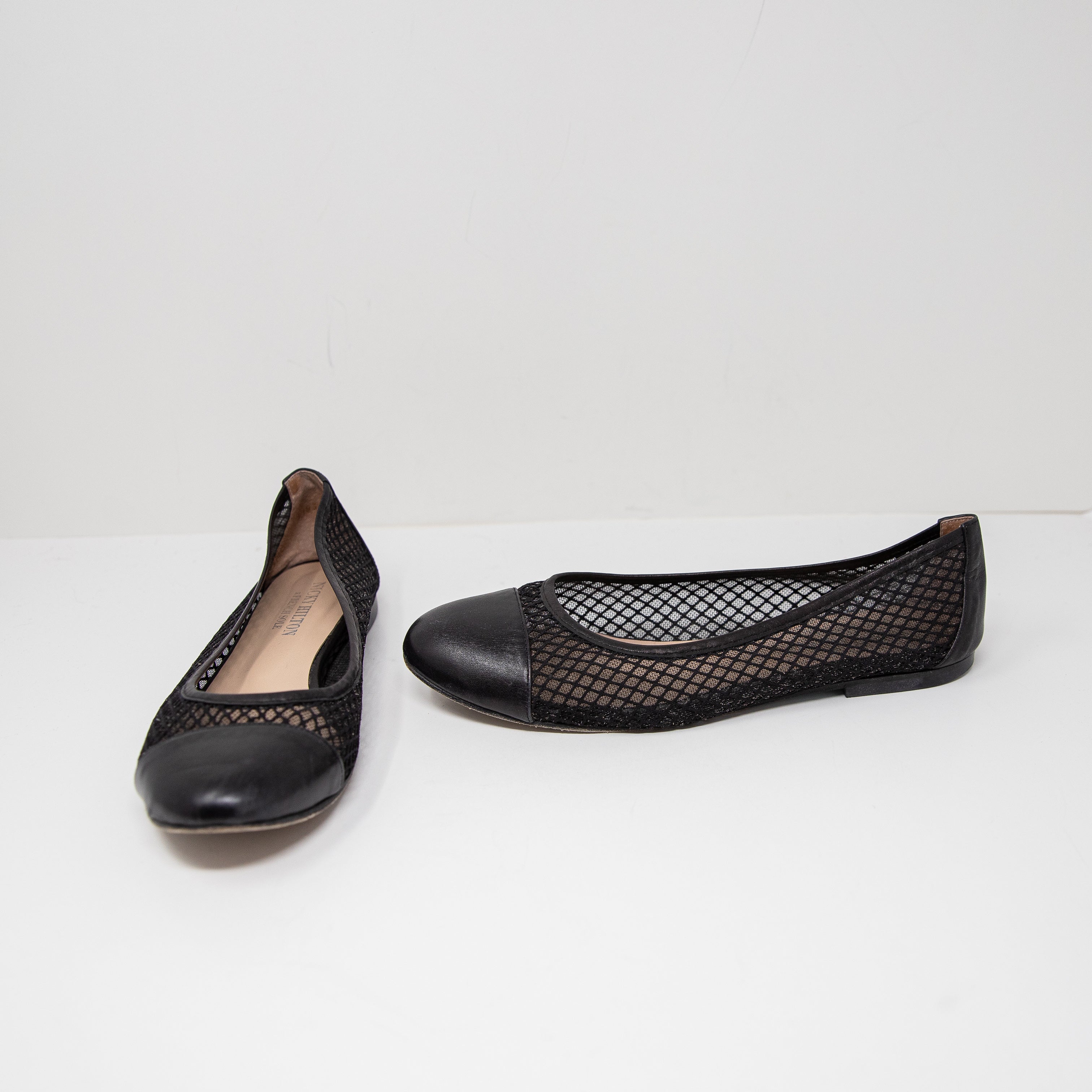 French Sole x Nicky Hilton Jessica Semi Sheer Mesh Round Toe Leather Flats Shoes