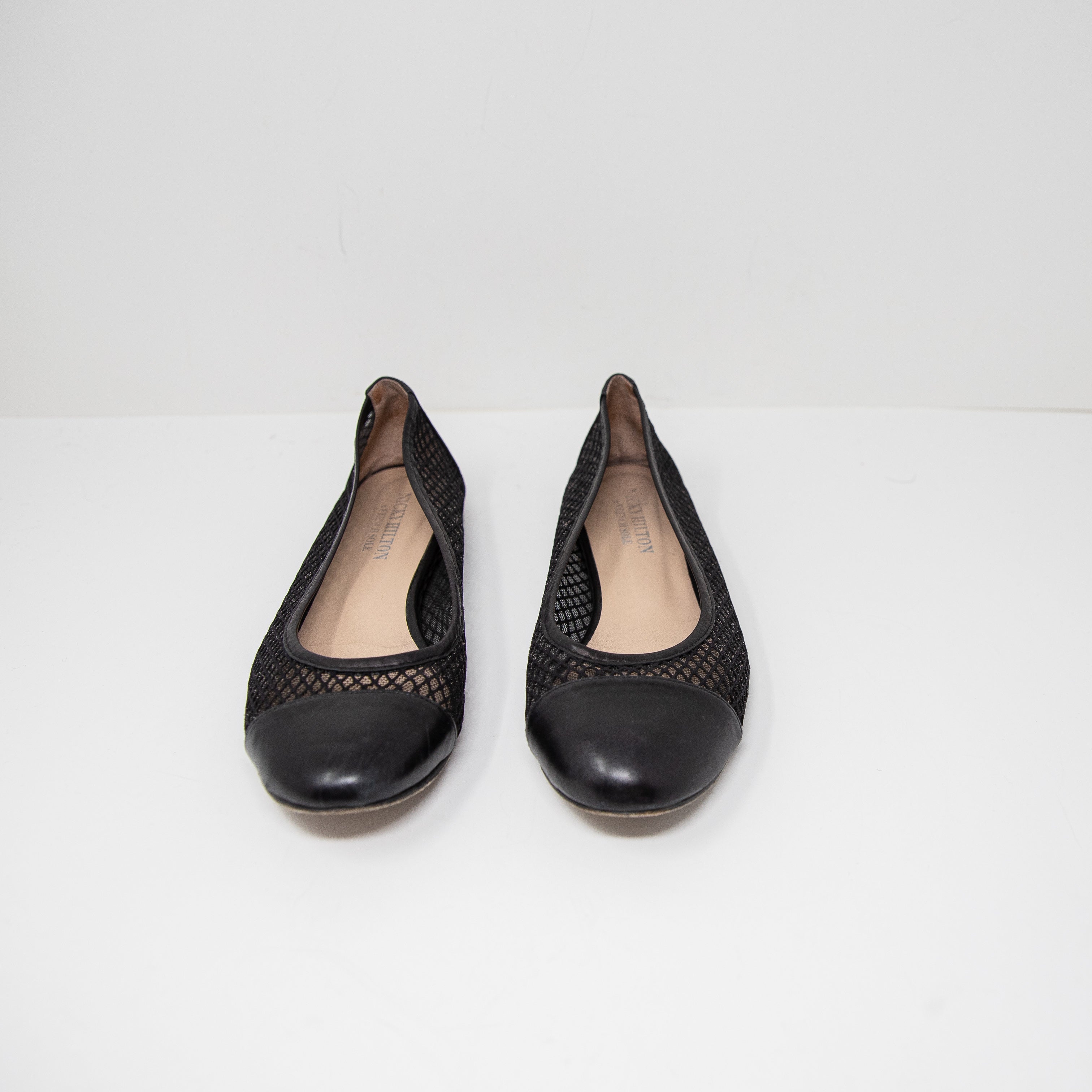 French Sole x Nicky Hilton Jessica Semi Sheer Mesh Round Toe Leather Flats Shoes