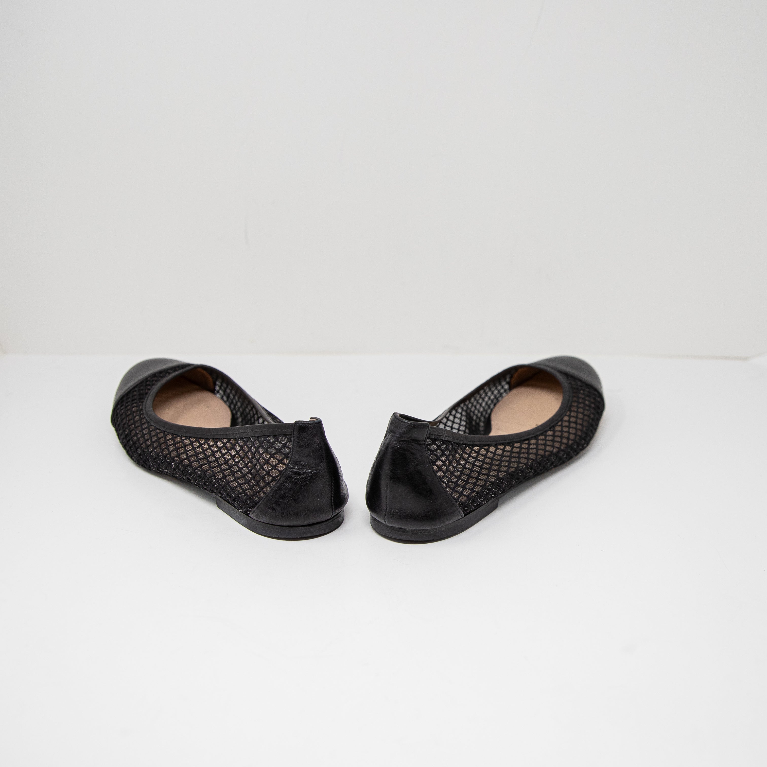 French Sole x Nicky Hilton Jessica Semi Sheer Mesh Round Toe Leather Flats Shoes