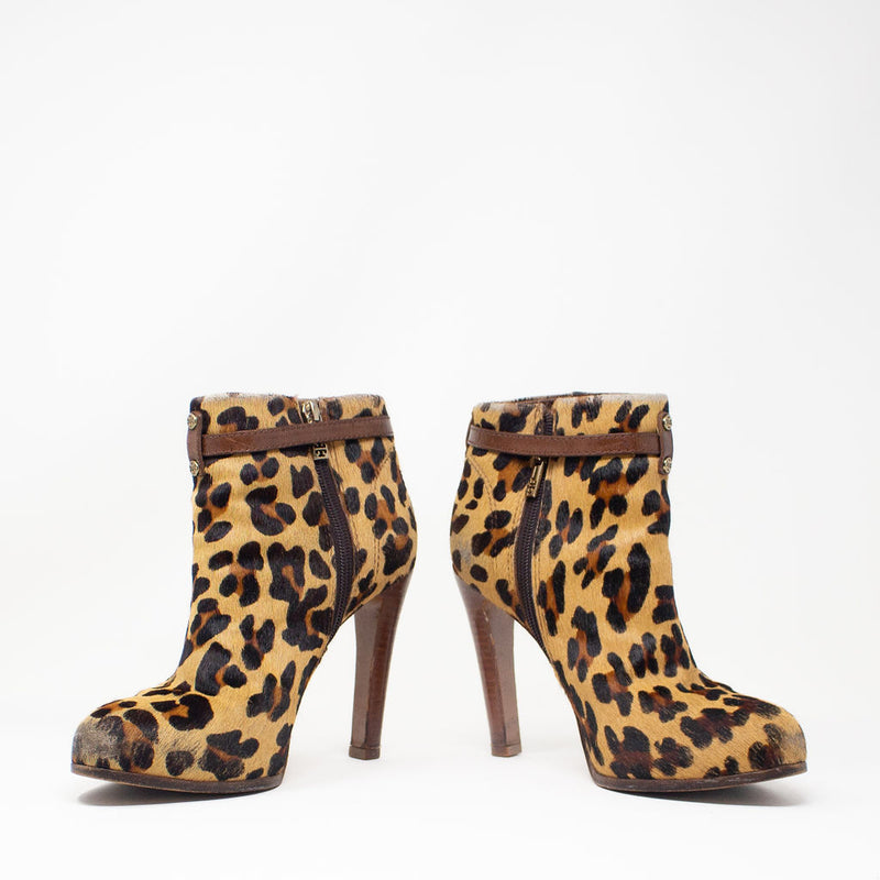 Tory Burch Patricia Cheetah Leopard Animal Print Calf Hair Ankle Booties Shoes