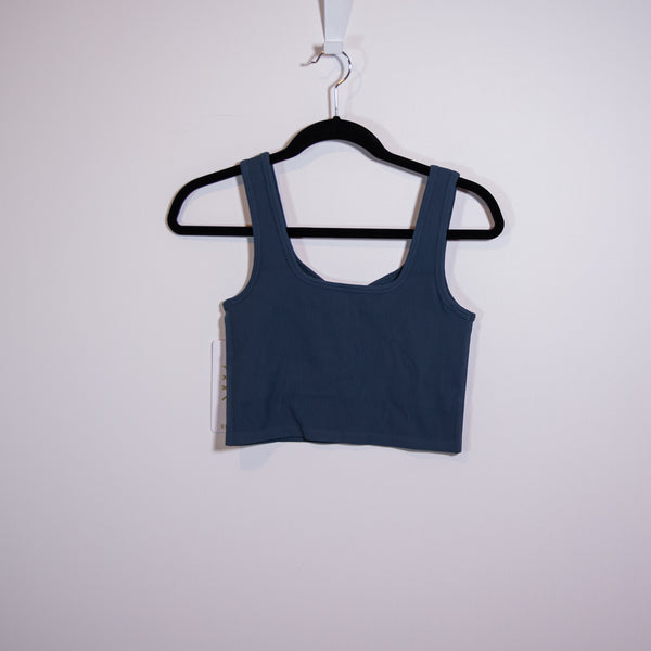 NEW Rhone Evolve Seamless Ribbed Crop Athletic Work Out Tank Top Blue Orion S