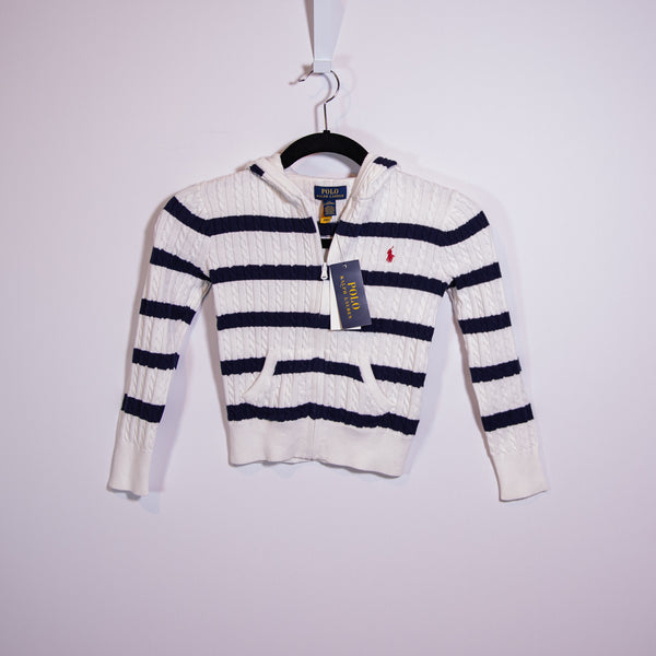 NEW Polo Ralph Lauren Cotton Modern Nautical Stripe Zip Up Cardigan Sweater 6X