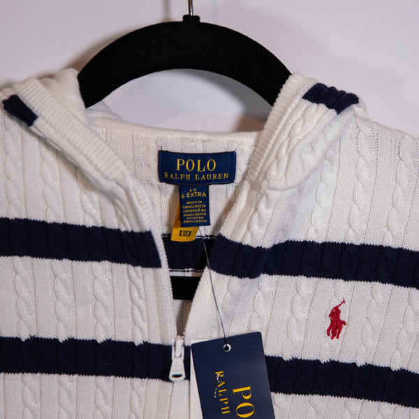 NEW Polo Ralph Lauren Cotton Modern Nautical Stripe Zip Up Cardigan Sweater 6X