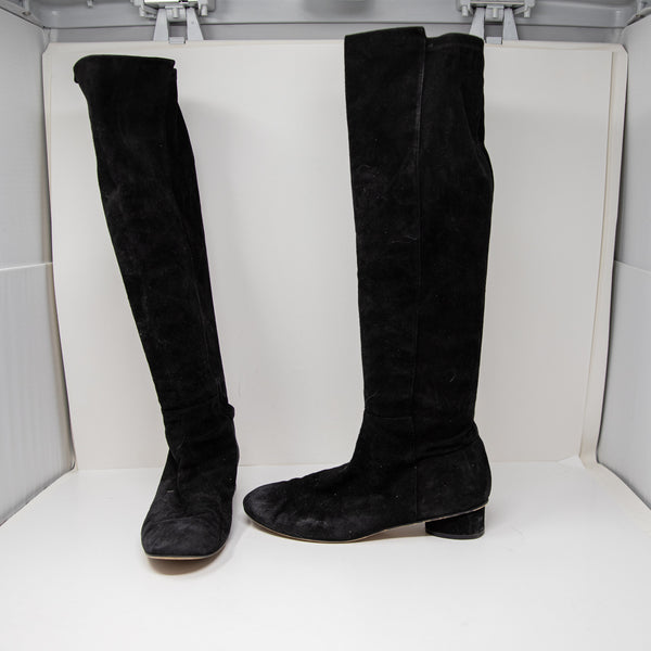 Stuart Weitzman Genuine Suede Leather Round Block Heel Knee High Boots Shoes