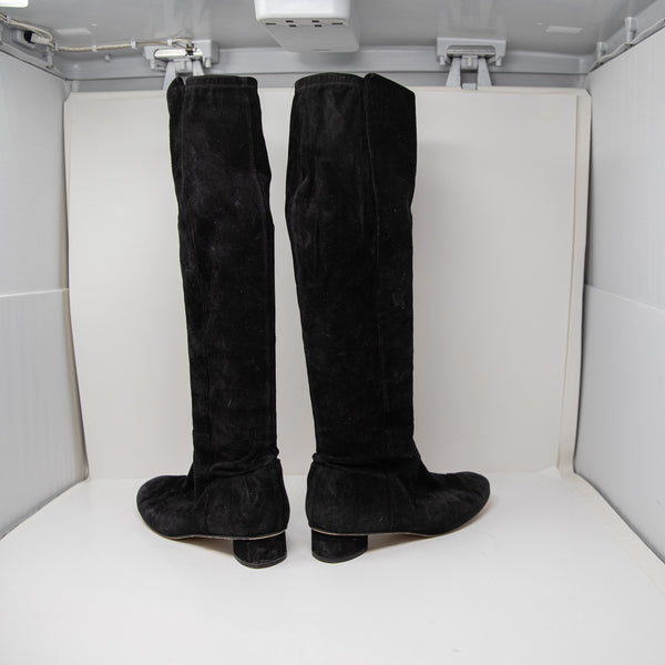 Stuart Weitzman Genuine Suede Leather Round Block Heel Knee High Boots Shoes