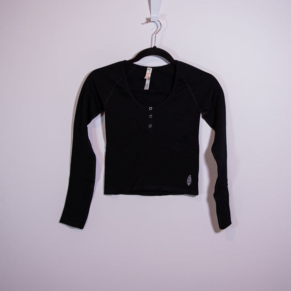 Free People FP Movement Bail Out Long Sleeve Scoop Neck Layer Tee Shirt Black