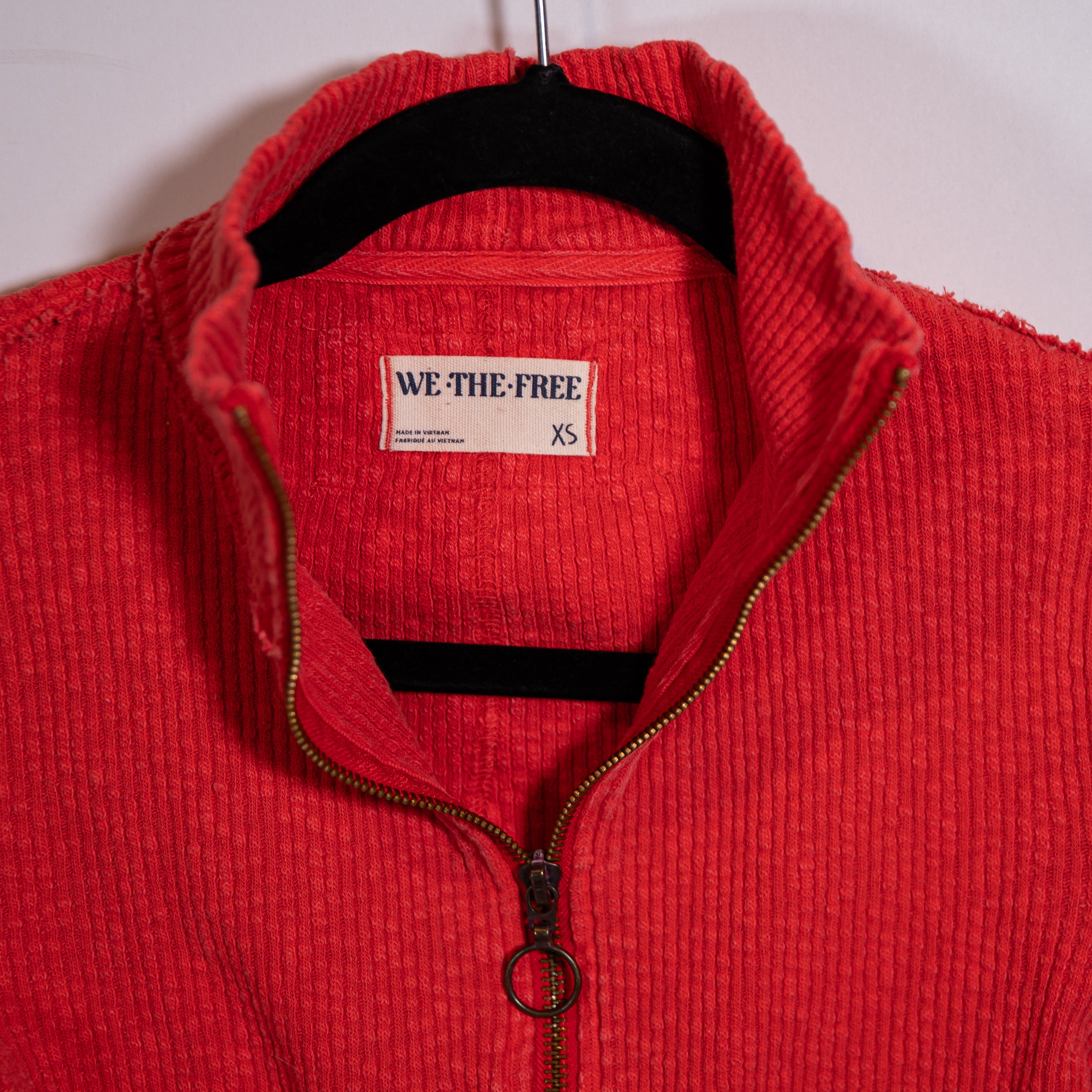 Free People Midnight Half Zip V Neck Pullover Ribbed Sweater High Risk Red XS