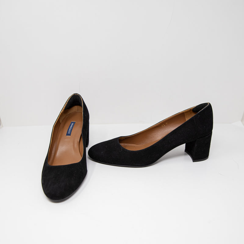 Margaux The Heel Genuine Suede Block Heel Round Toe Slip On Shoes Black 11