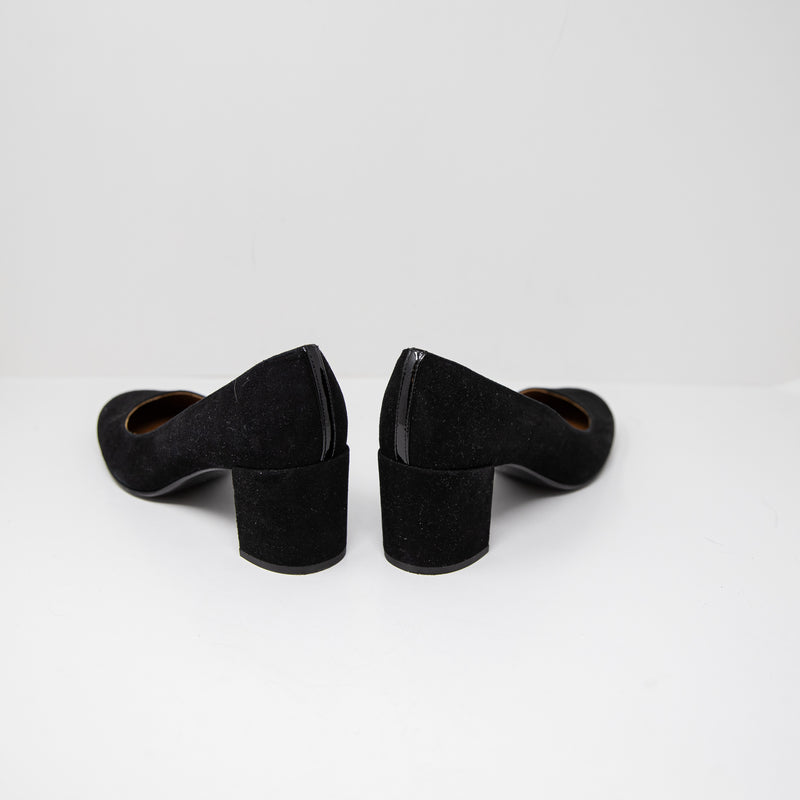 Margaux The Heel Genuine Suede Block Heel Round Toe Slip On Shoes Black 11