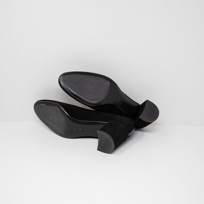 Margaux The Heel Genuine Suede Block Heel Round Toe Slip On Shoes Black 11