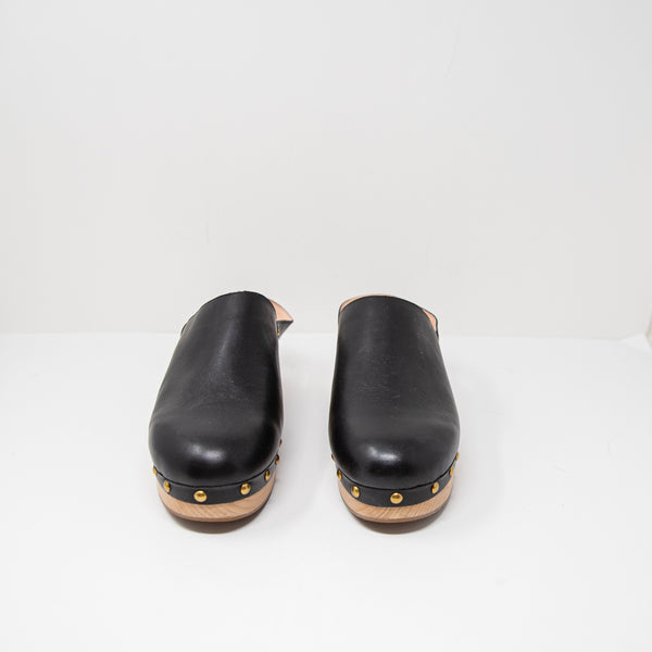 NEW J. Crew Convertible Leather Studded Embellished Wood Sole Clogs Shoe Black