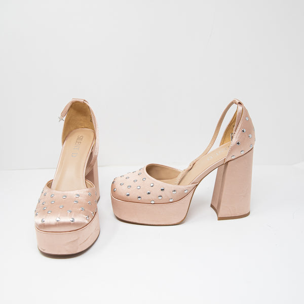 Silent D Grace Rose Satin Studded Embellished Platform High Heels Pumps Shoes 9