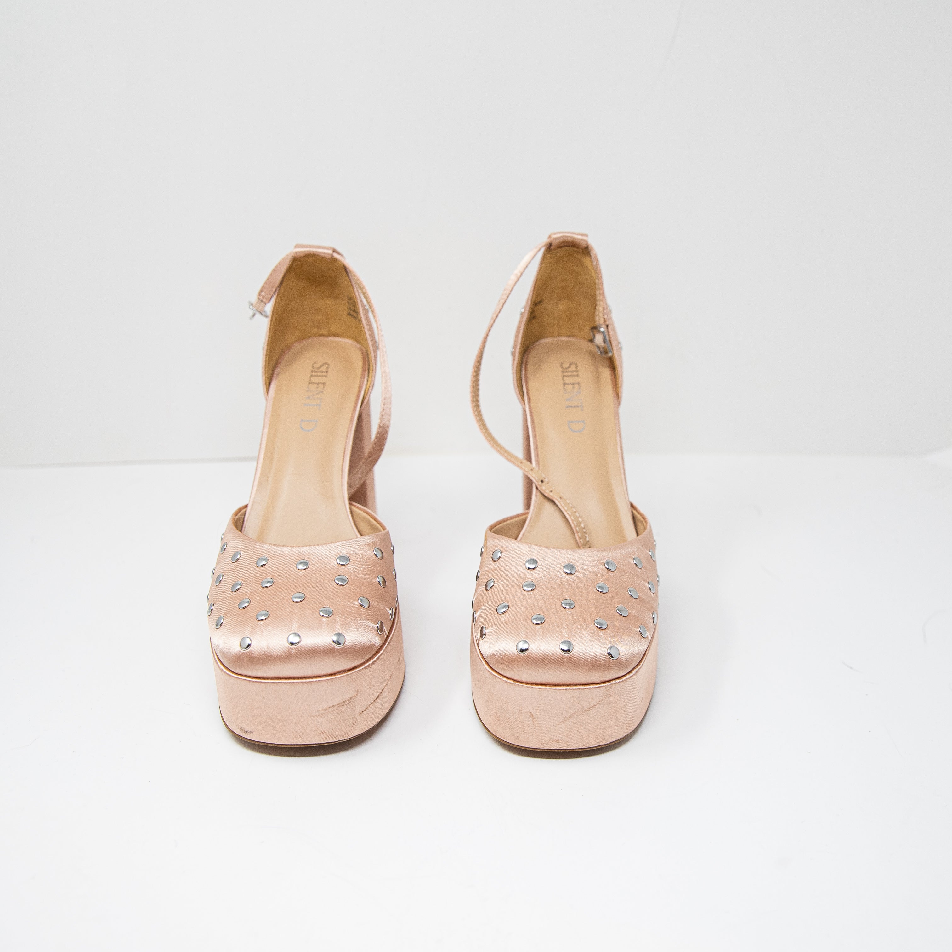 Silent D Grace Rose Satin Studded Embellished Platform High Heels Pumps Shoes 9