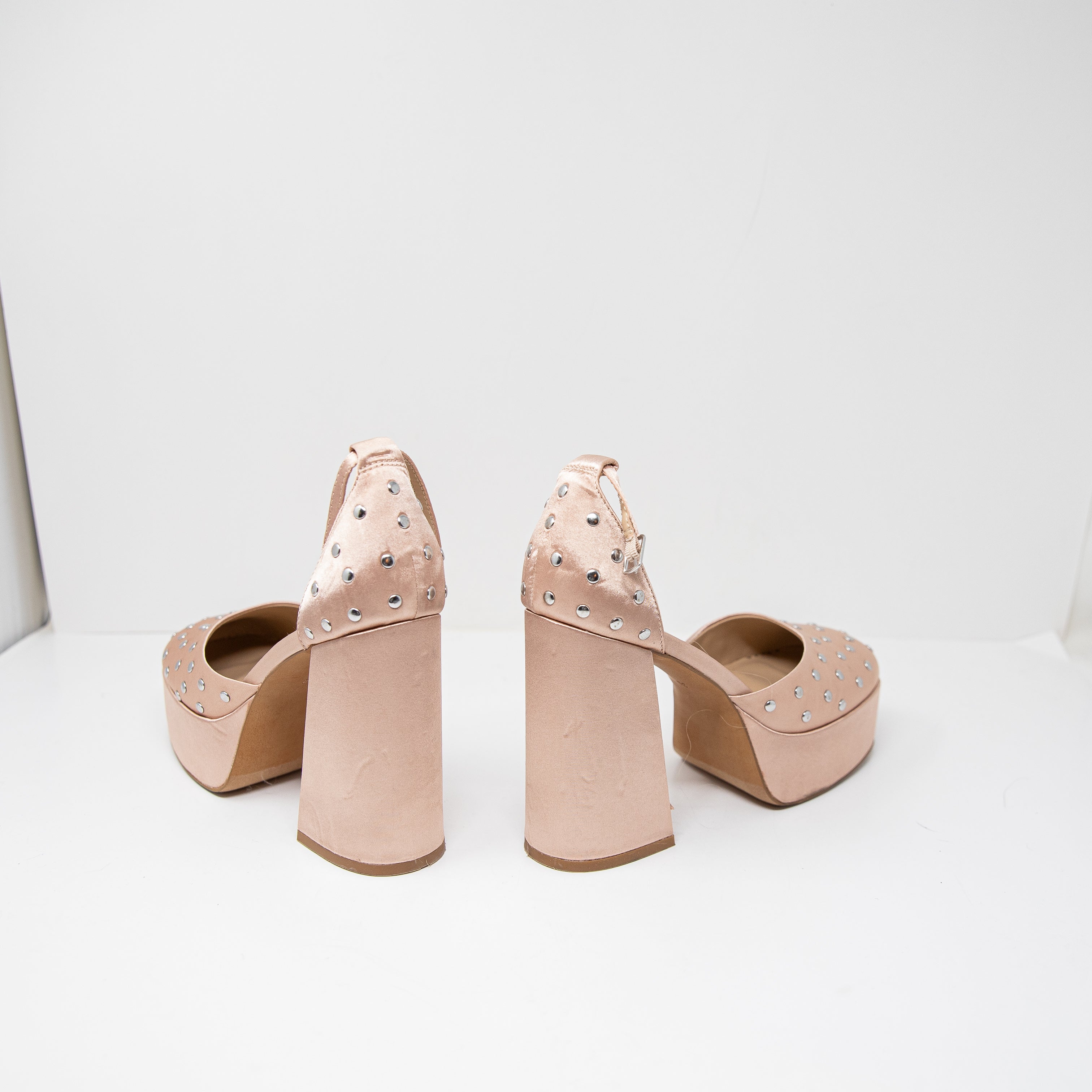 Silent D Grace Rose Satin Studded Embellished Platform High Heels Pumps Shoes 9