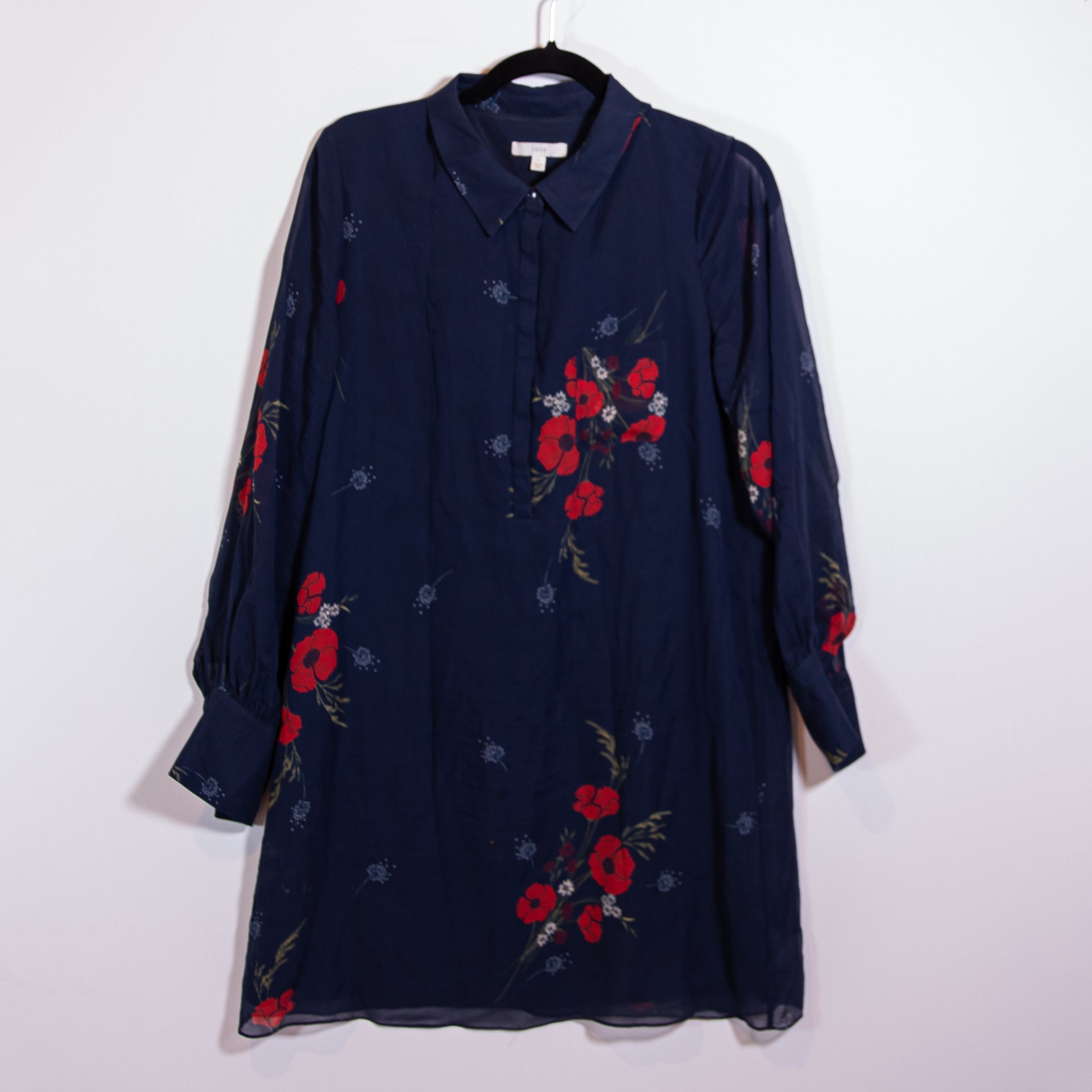 Joie Silk Chiffon Midnight Floral Flower Print Pattern Pullover Mini Dress Large