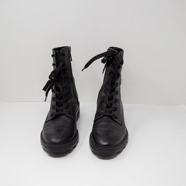 Dolce Vita Clear Lottie Leather Lace Up Ankle Lug Sole Combat Booties Shoes 8.5