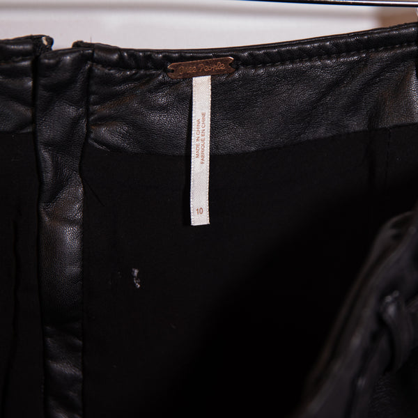Free People Charli Faux Vegan Leather Buckle Detail Moto Mini Skirt Black 10