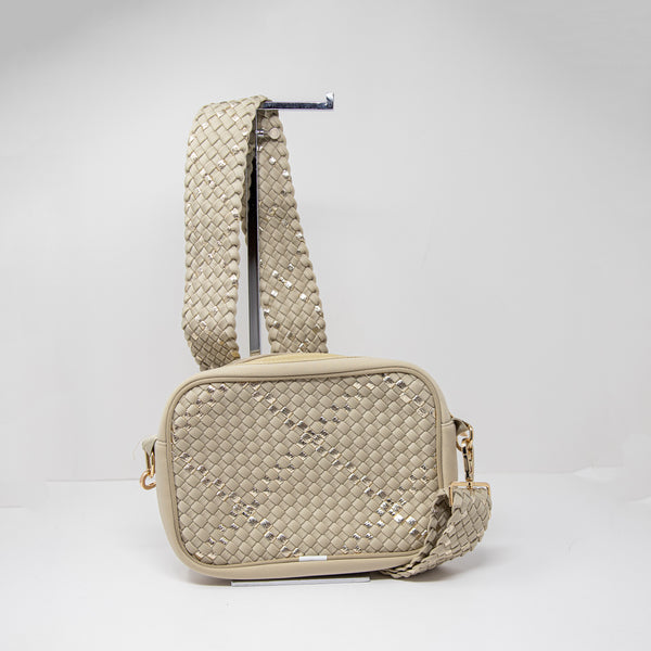 Haute Shore Drew Woven Braided Metallic Crossbody Shoulder Camera Bag Purse