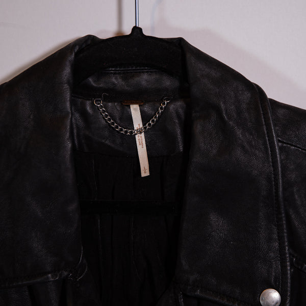 Free People Faux Vegan Leather Collared Asymmetrical Zip Motorcycle Jacket Black