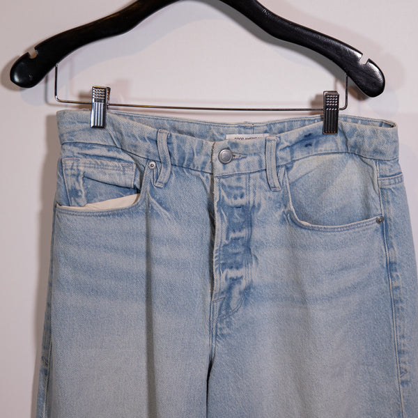 Good American Good Boy Super High Rise Boyfriend Straight Leg Denim Jeans Blue