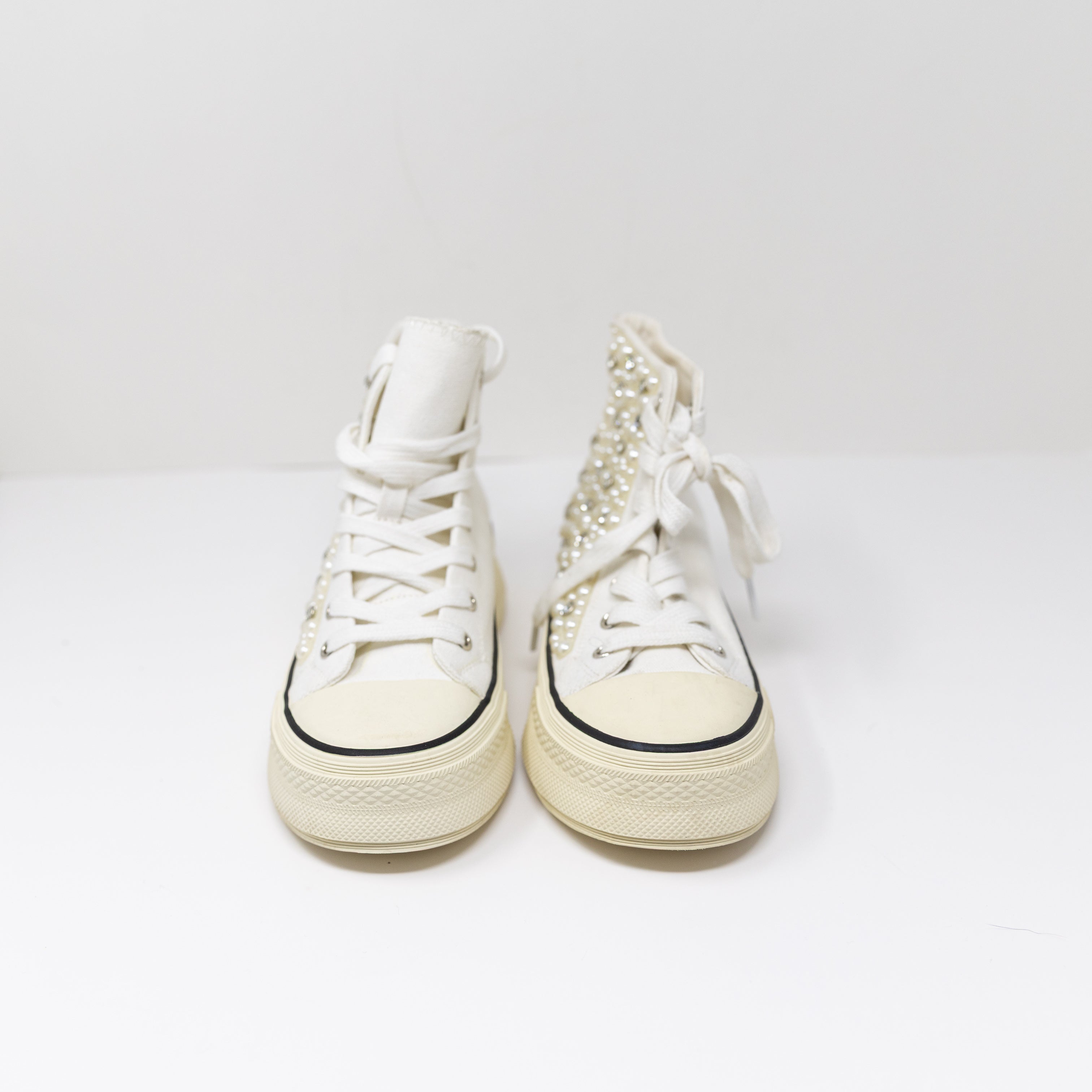 NEW Azalea Wang Saisha Pearl Crystal Beaded High Top Platform Sneaker Shoes 7