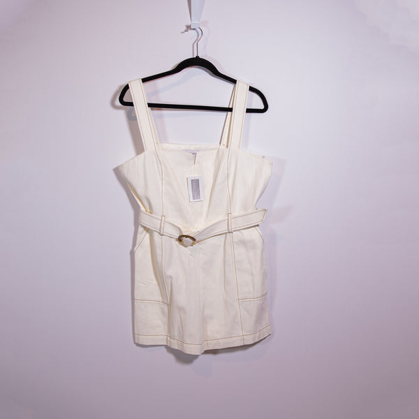 NEW Intermix Private Label Stefania Sleeveless Belted Cotton Twill Mini Romper