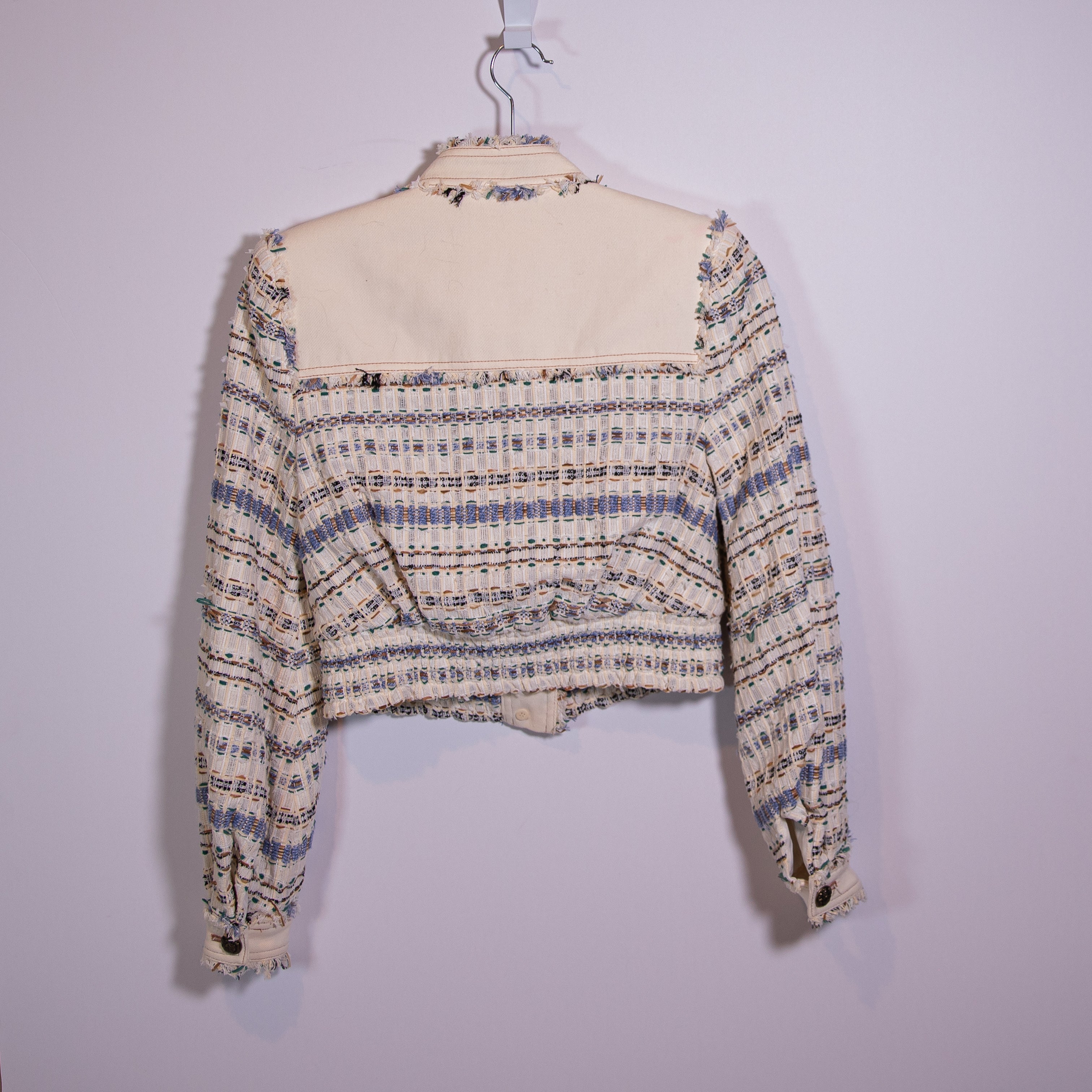 NEW Veronica Beard Darren Cotton Tweed Boucle Textured Jacket Ecru Multi 0