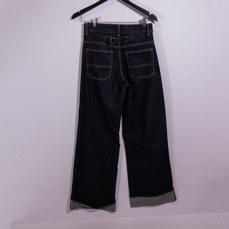 Zara Cotton Extreme Cuffed Hem Wide Leg High Waisted Denim Jeans Navy Blue 0