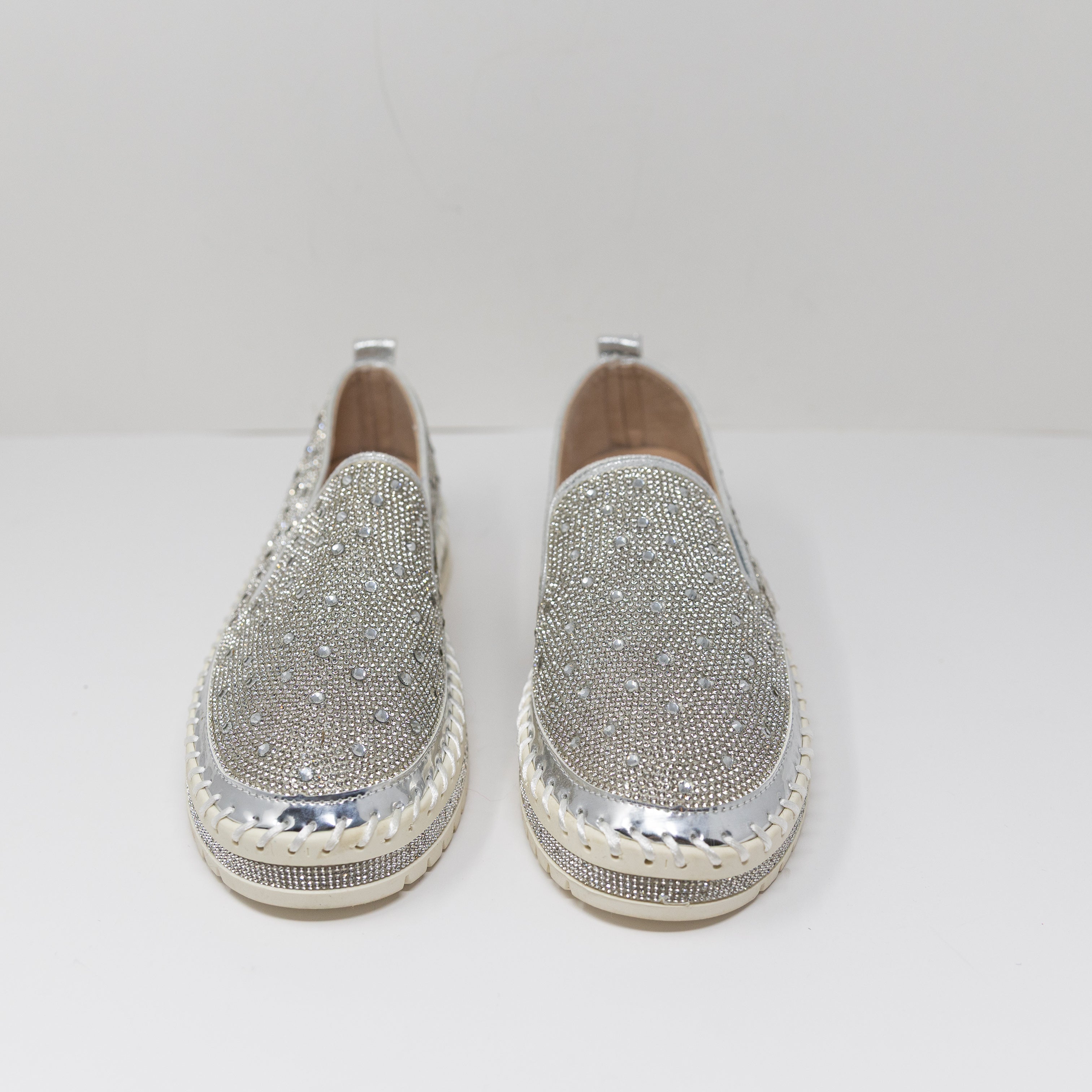 NEW Azalea Wang Brittany Crystal Jewel Rhinestone Sneakers Shoes Silver 10