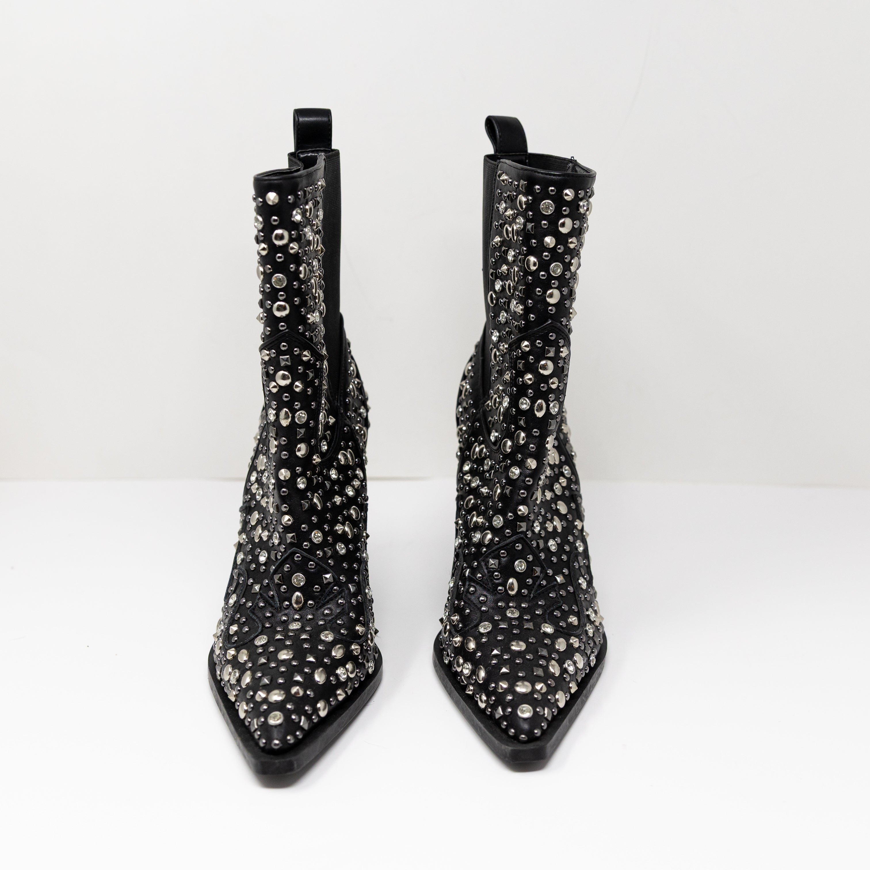 NEW Azalea Wang Rohini Faux Vegan Leather Studded Embellished Pull On Ankle Boot