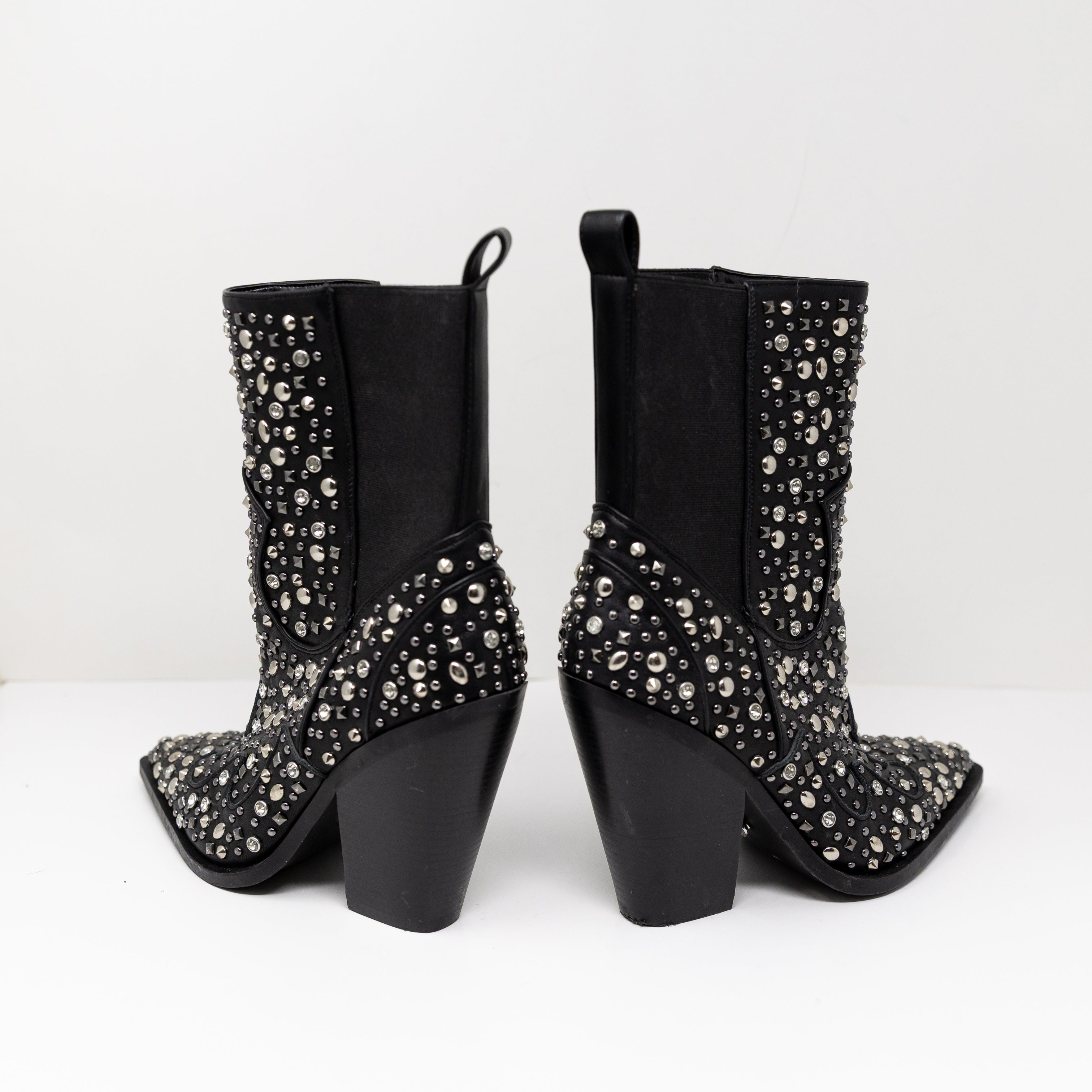NEW Azalea Wang Rohini Faux Vegan Leather Studded Embellished Pull On Ankle Boot