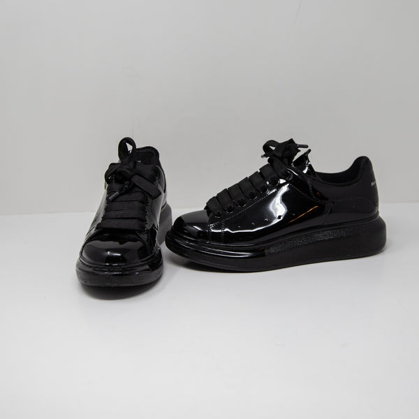 Alexander McQueen Women's Patent Leather Oversized Lace Up Low Top Sneakers Shoe
