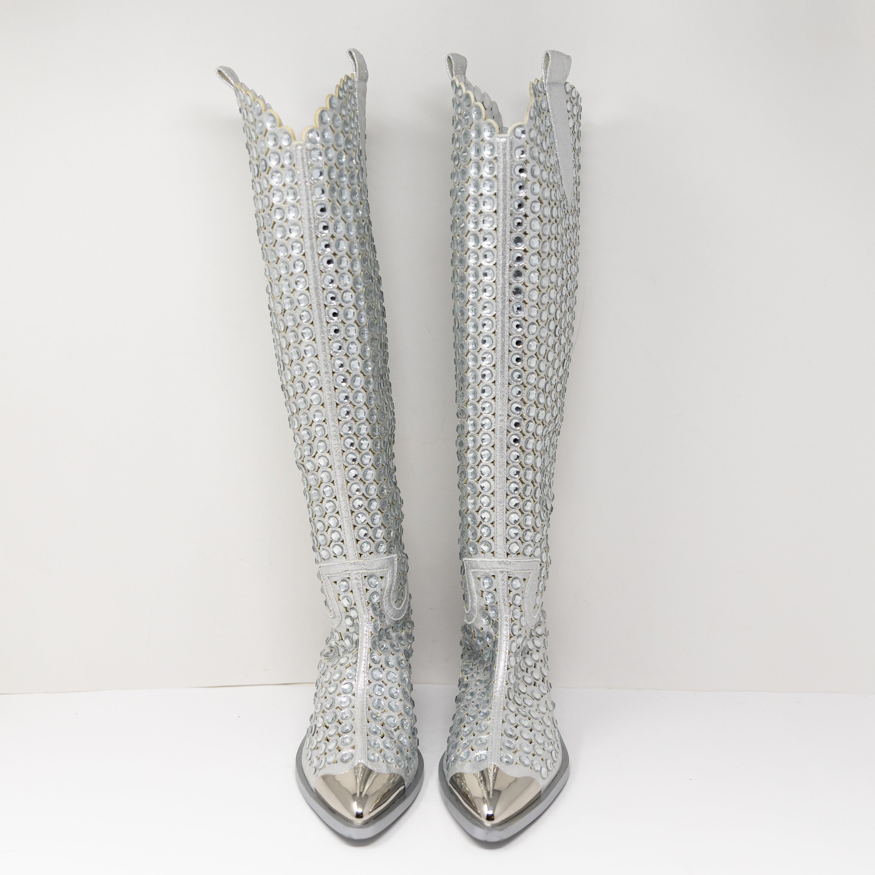 NEW Azalea Wang Ruvin Faux Leather Crystal Rhinestone Jewel Embellished Boots 6