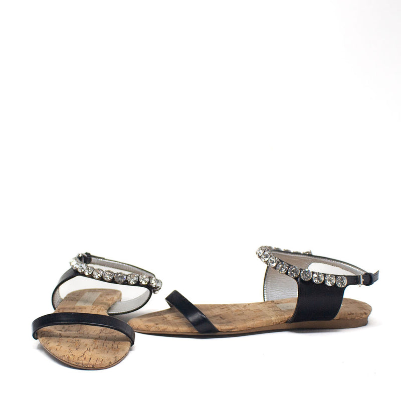Stella McCartney Jodie Crystal Jewel Embellished Leather Open Toe Flat Sandals