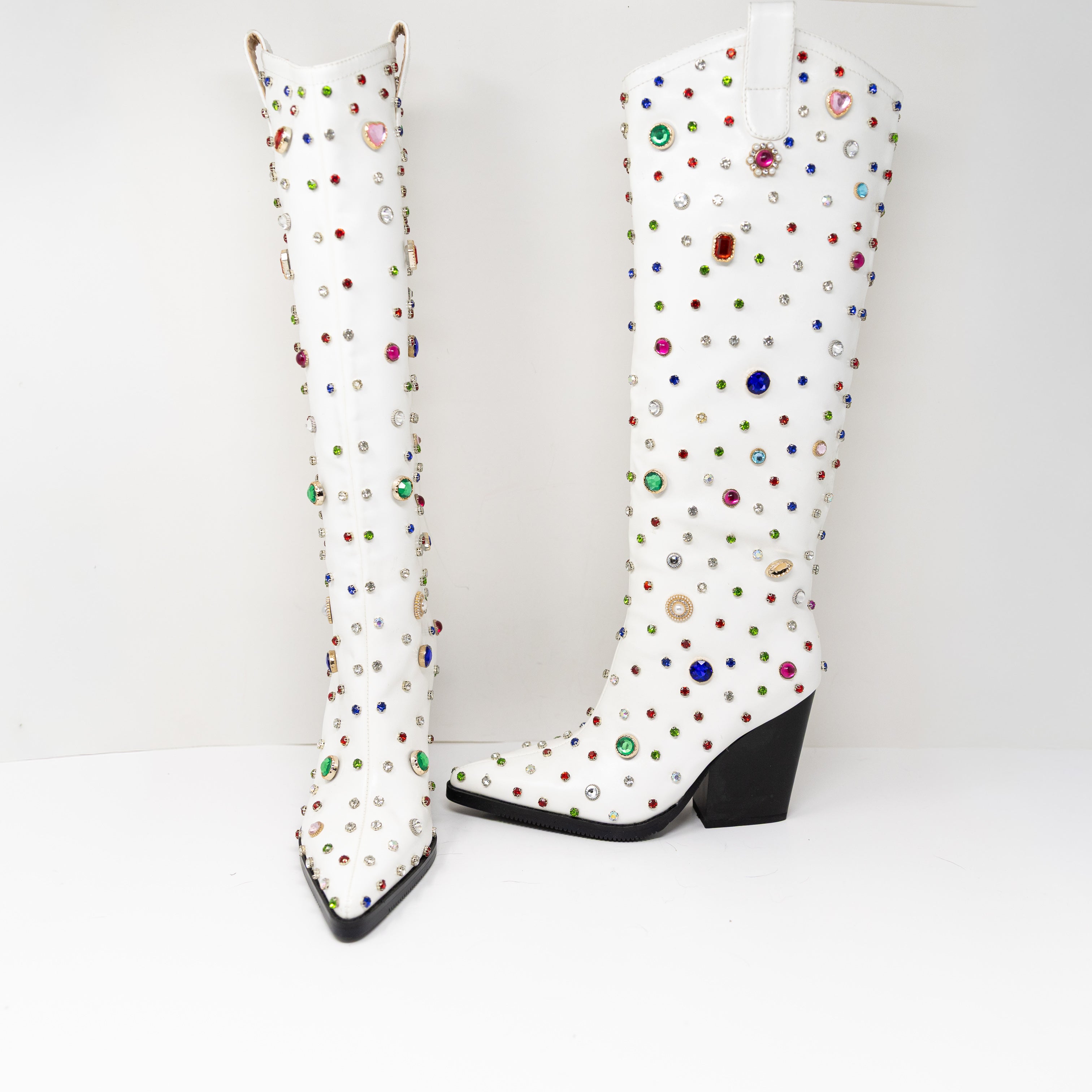 NEW Azalea Wang Fuji Sweet Treat Multi Color Rhinestone Western Boots Shoes 6