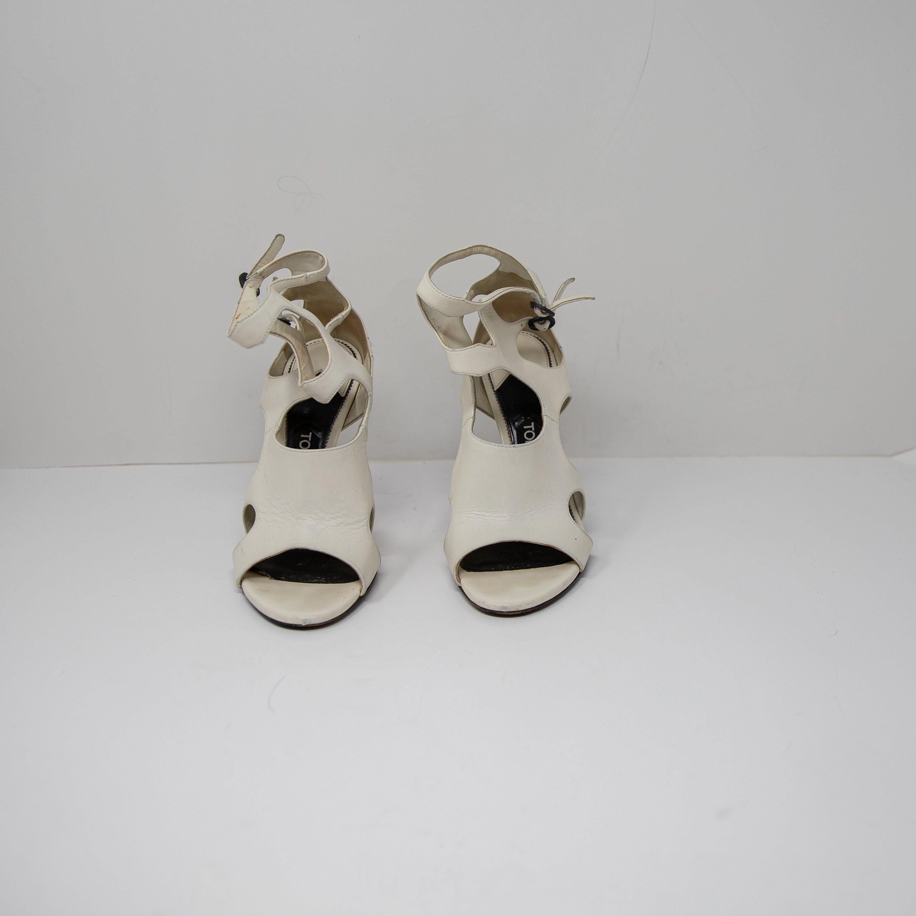 Tom Ford Genuine Leather Cut Out Open Toe High Heels Sandals Shoes White 6.5