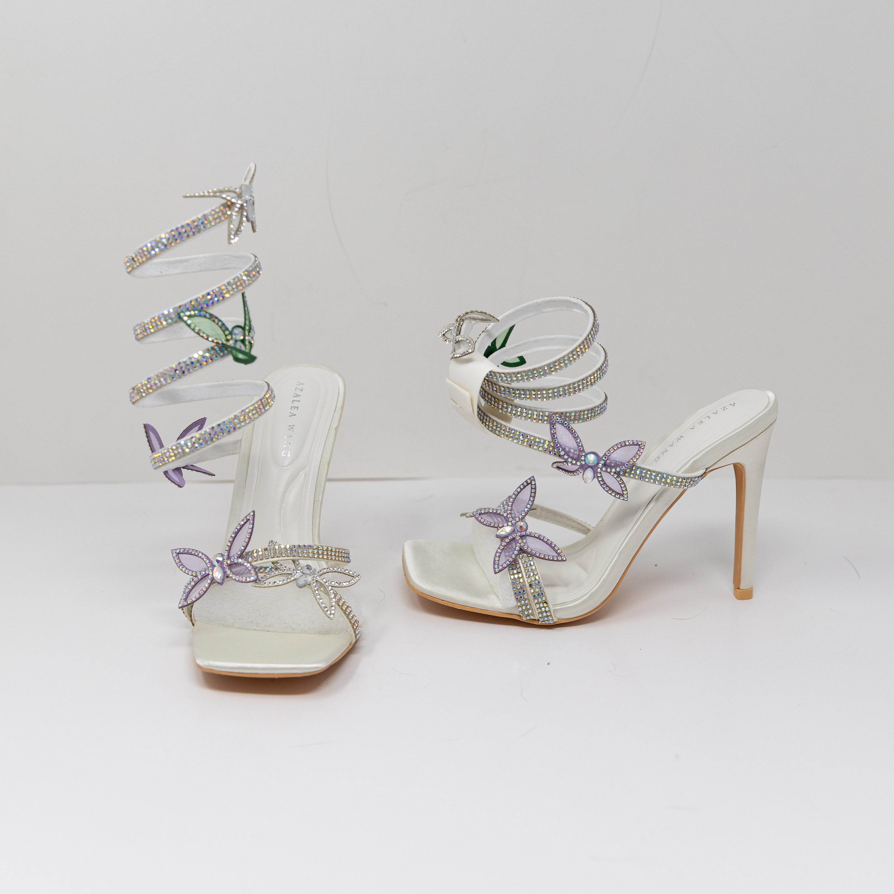 NEW Azalea Wang Zarya Crystal Jewel Butterfly Ankle Wrap Stiletto High Heels