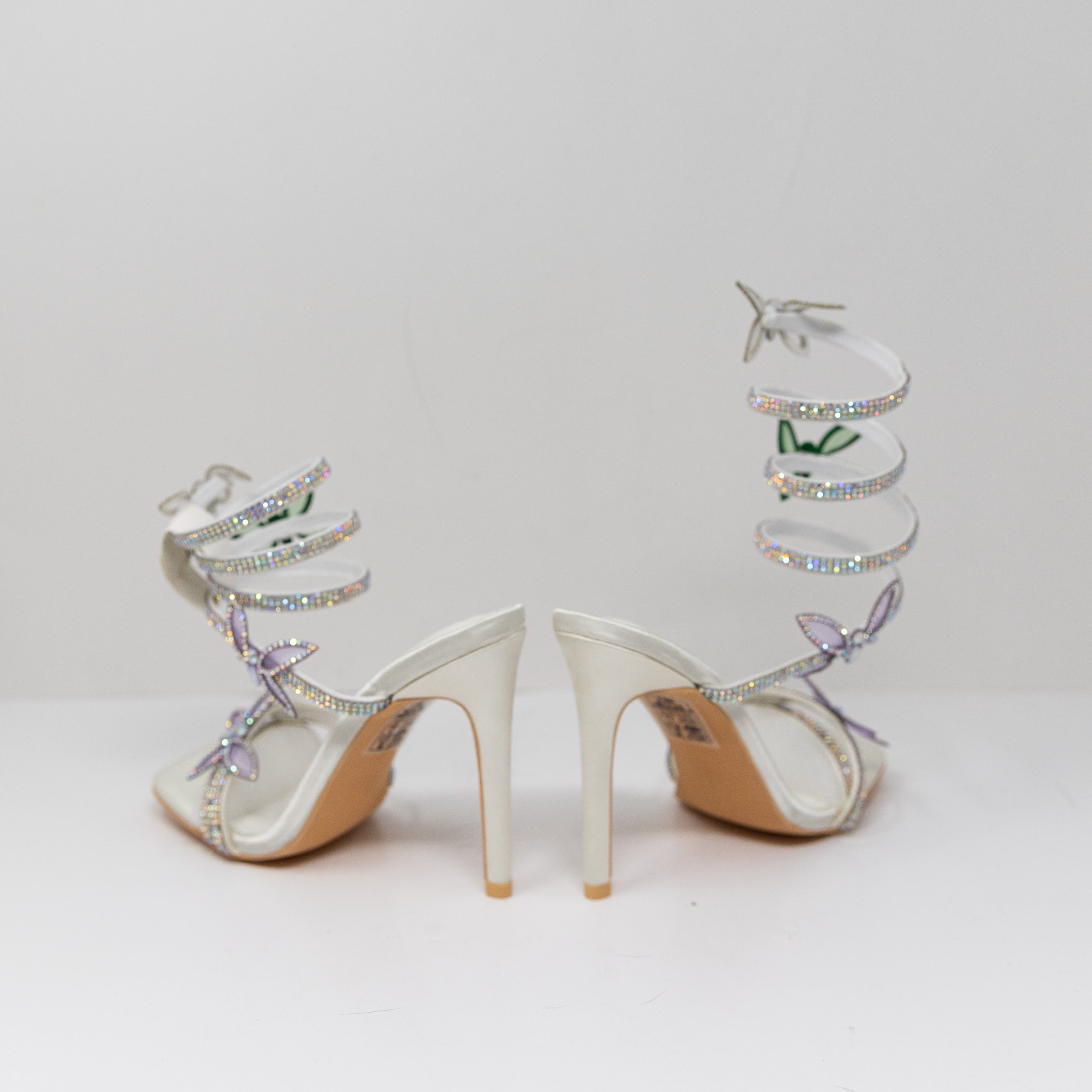 NEW Azalea Wang Zarya Crystal Jewel Butterfly Ankle Wrap Stiletto High Heels