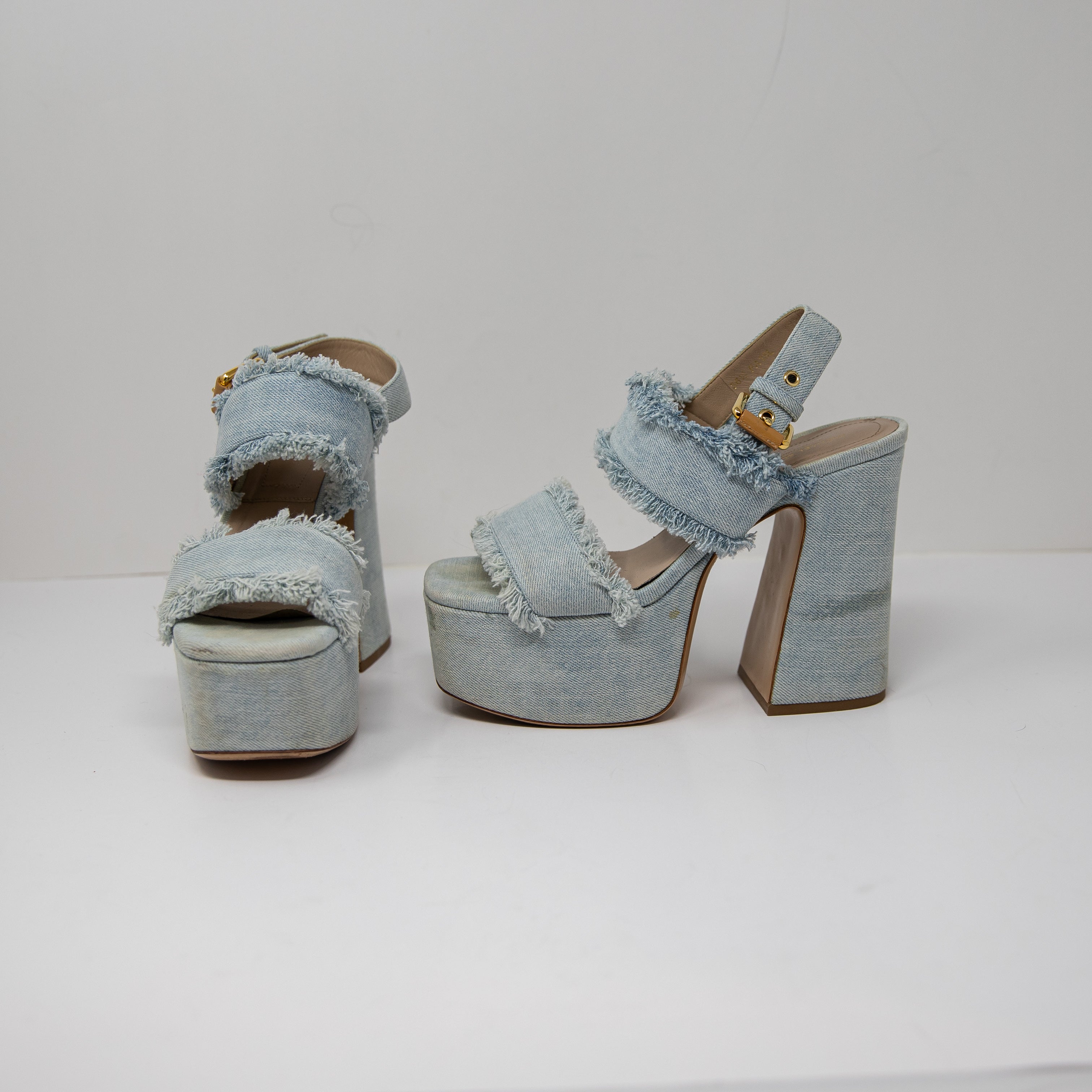 Michael Kors Collection Made In Italy Denim Jean Platform Sandals High Heels 6.5