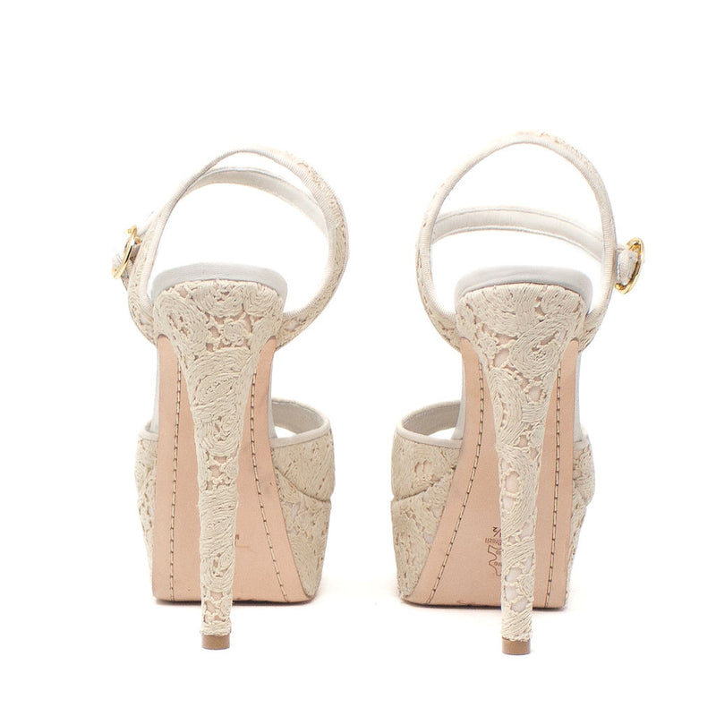 NEW Alice + Olivia Lena Allover Lace Open Toe Ankle Strap Platform High Heels